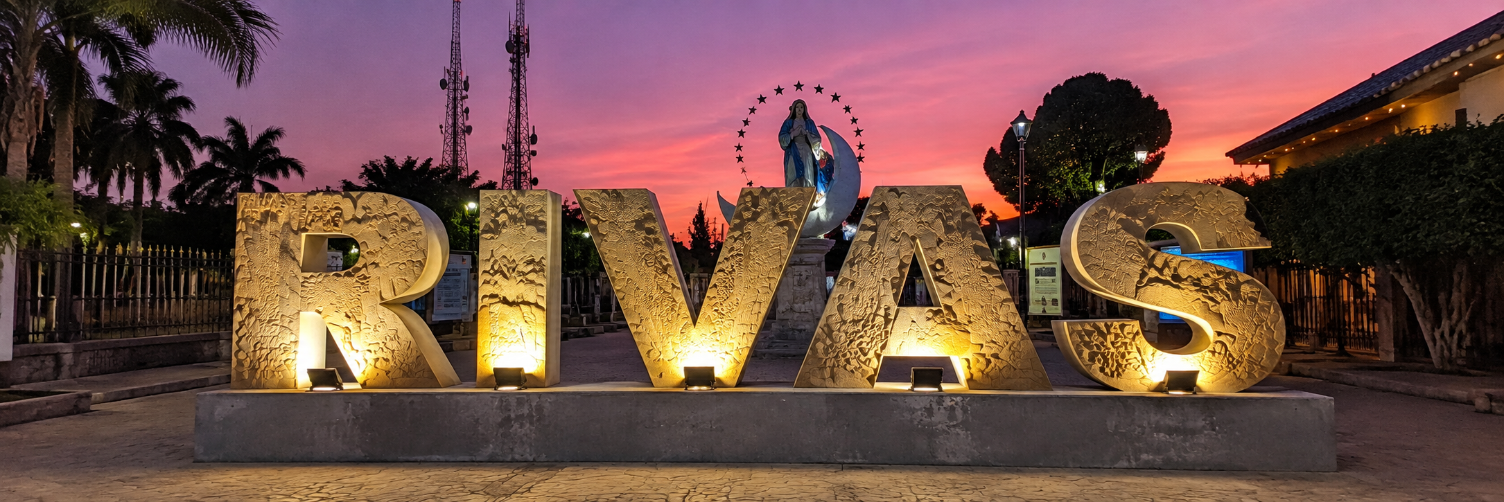Rivas sign at sunset in Rivas, Nicaragua